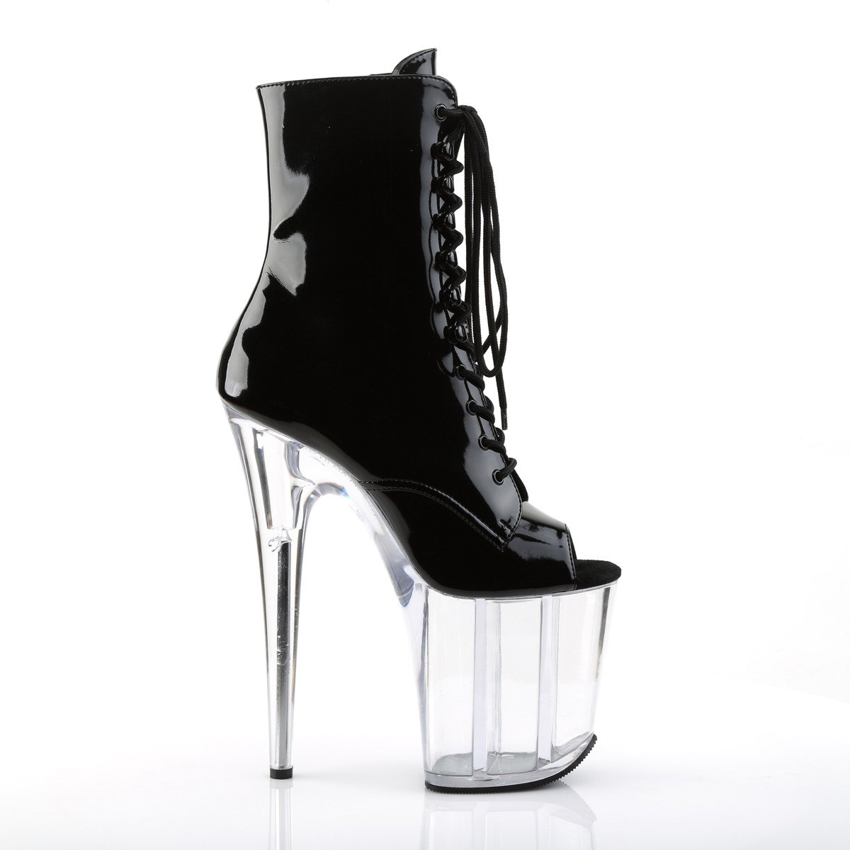 Pleaser Flamingo-1021 B/C - Shiny Black High-Platform Ankle Boots