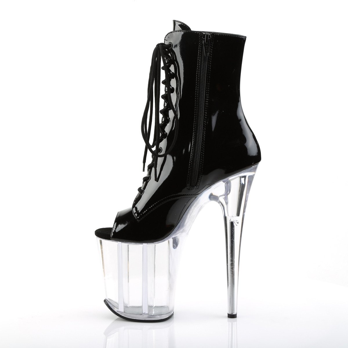 Pleaser Flamingo-1021 B/C - Shiny Black High-Platform Ankle Boots