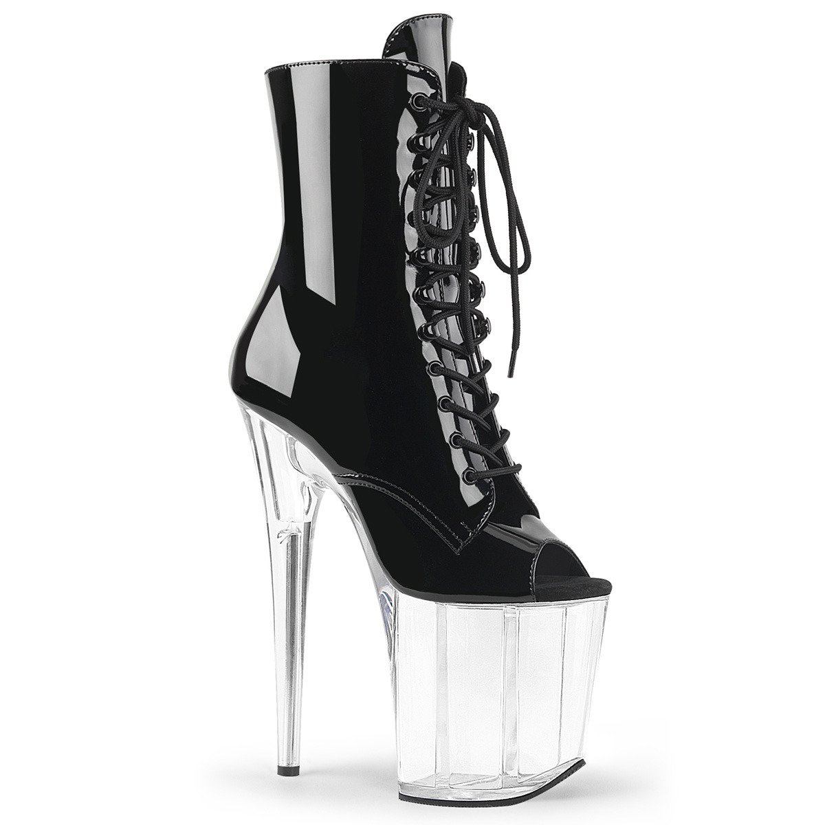 Pleaser Flamingo-1021 B/C - Shiny Black High-Platform Ankle Boots