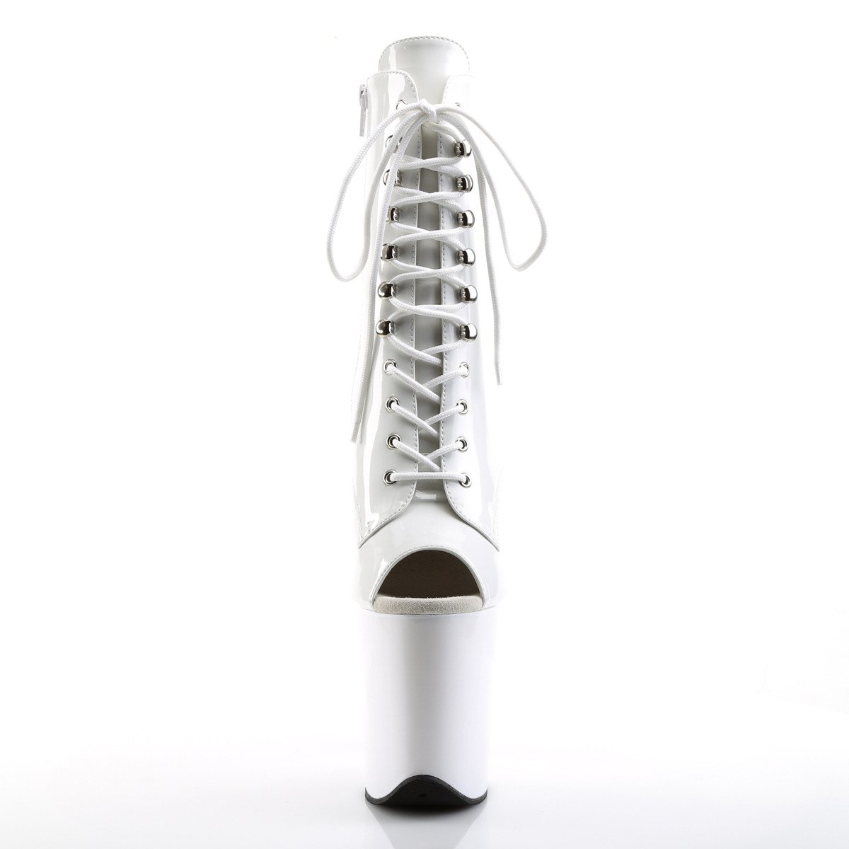 Pleaser Flamingo-1021 W/M - Shiny White High-Platform Ankle Boots