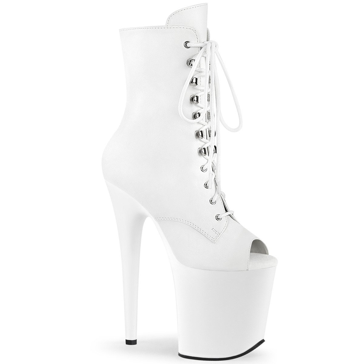 Pleaser Flamingo-1021 WPU/M - White High-Platform Ankle Boots