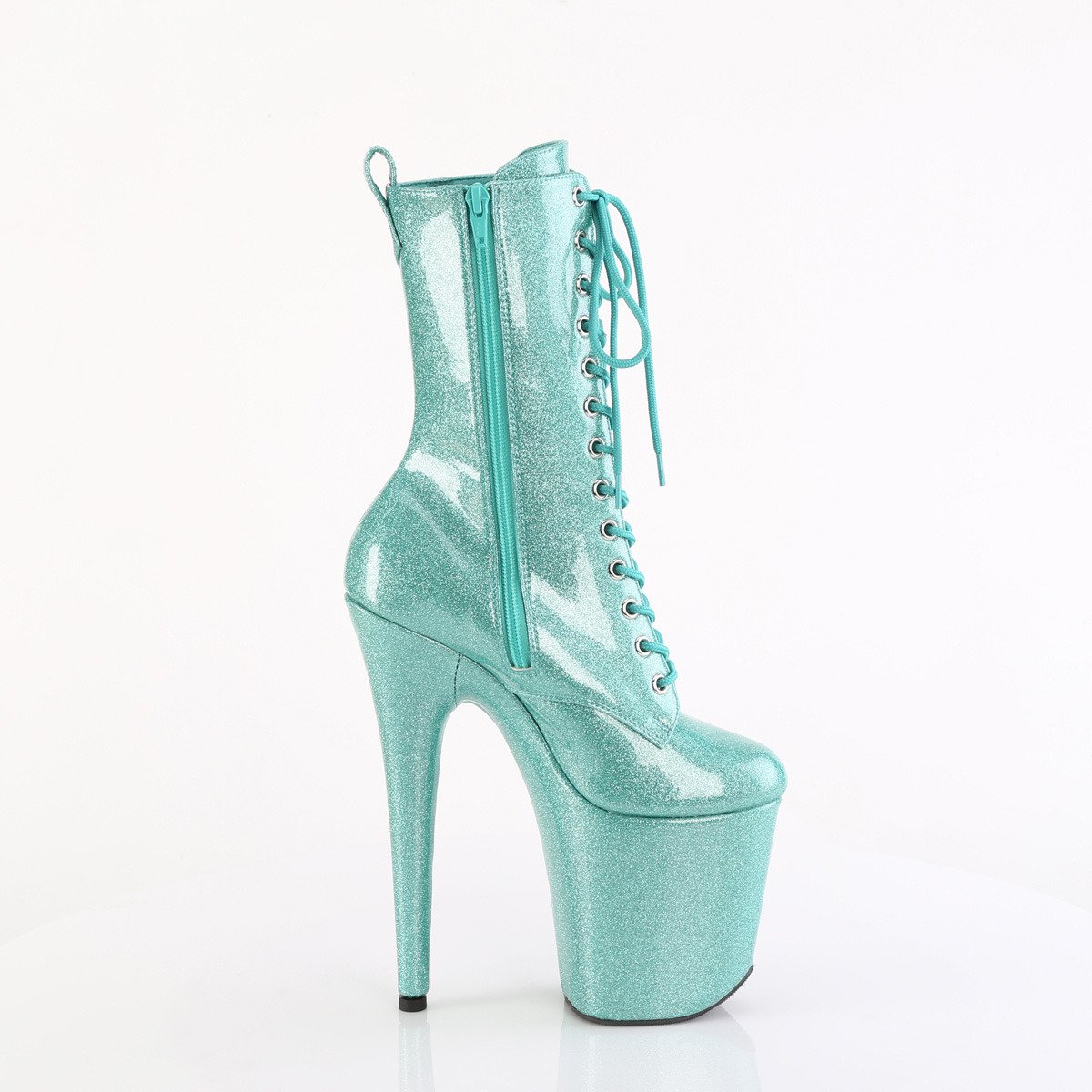Pleaser Flamingo-1040GP AQG/M - Shiny Turquoise High-Platform Ankle Boots