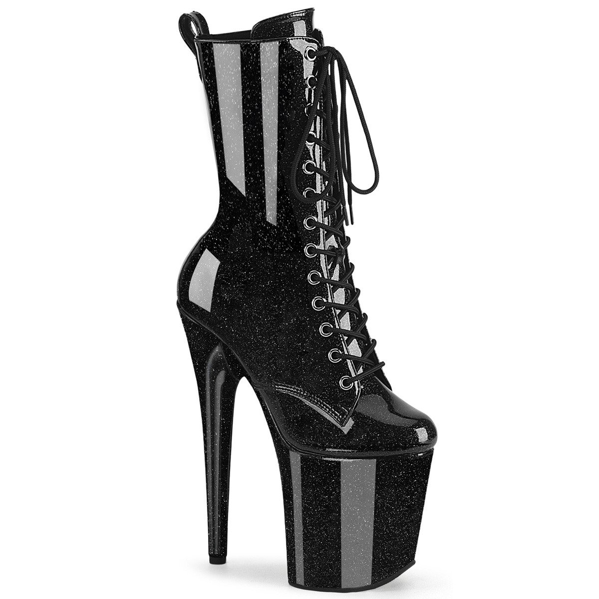 Pleaser Flamingo-1040GP BG/M - Shiny Black High-Platform Ankle Boots