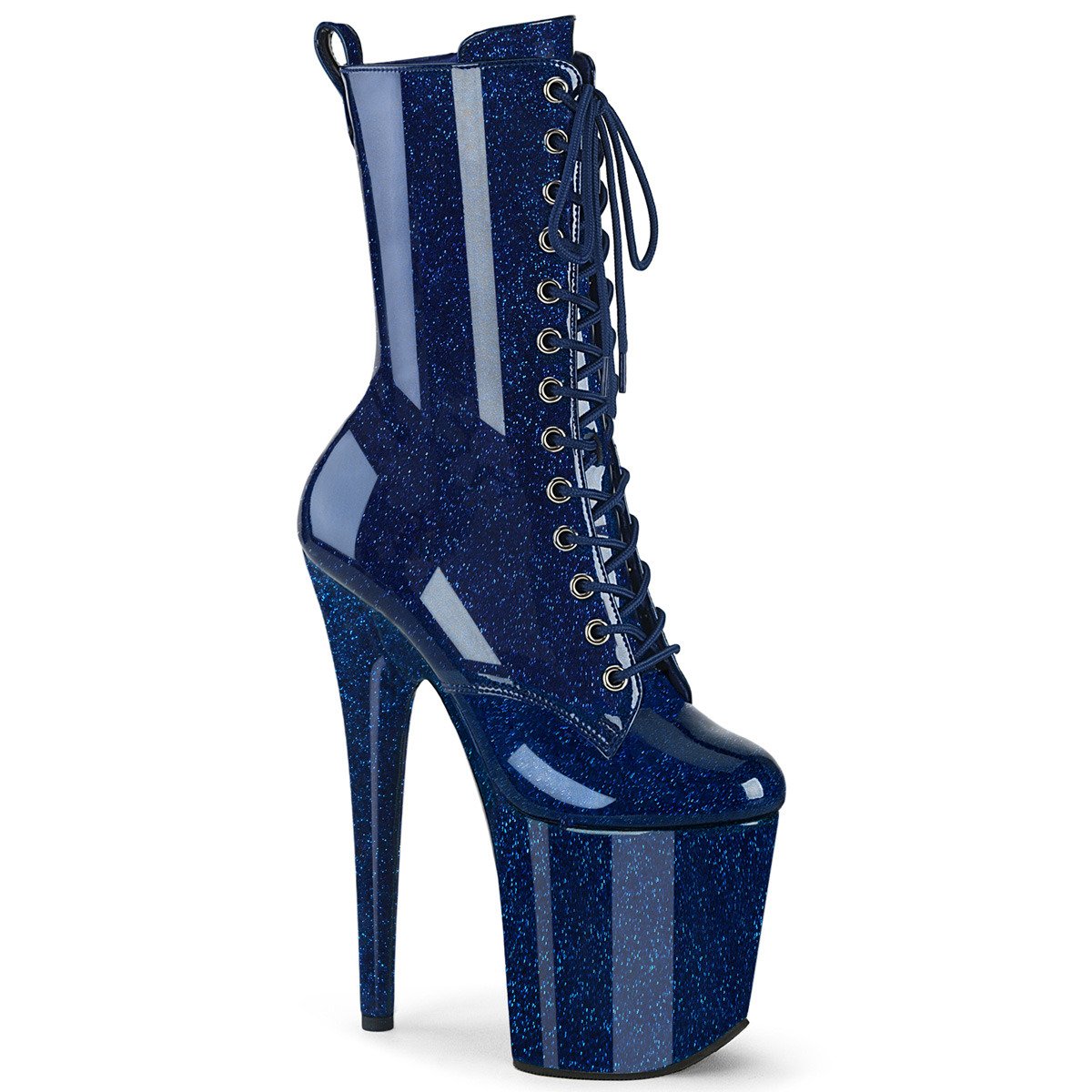 Pleaser Flamingo-1040GP NBG/M - Shiny Blue High-Platform Ankle Boots