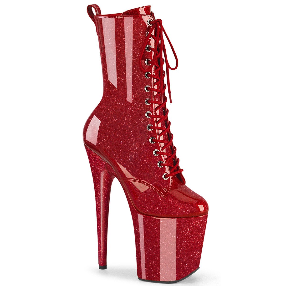 Pleaser Flamingo-1040GP RYRG/M - Shiny Red High-Platform Ankle Boots
