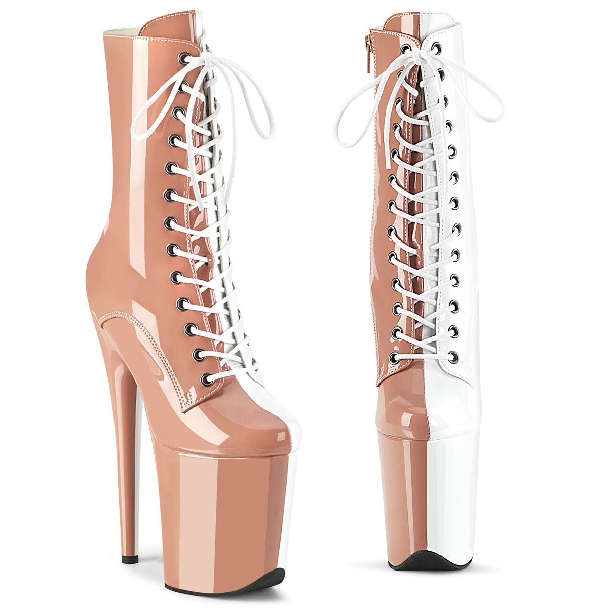 Pleaser Flamingo-1040TT BH-W/M - Shiny Beige High-Platform Ankle Boots