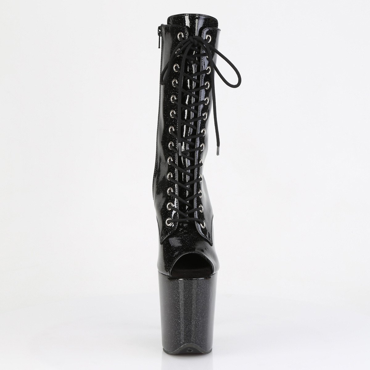 Pleaser Flamingo-1041GP BG/M - Shiny Black High-Platform Peep Toe Boots