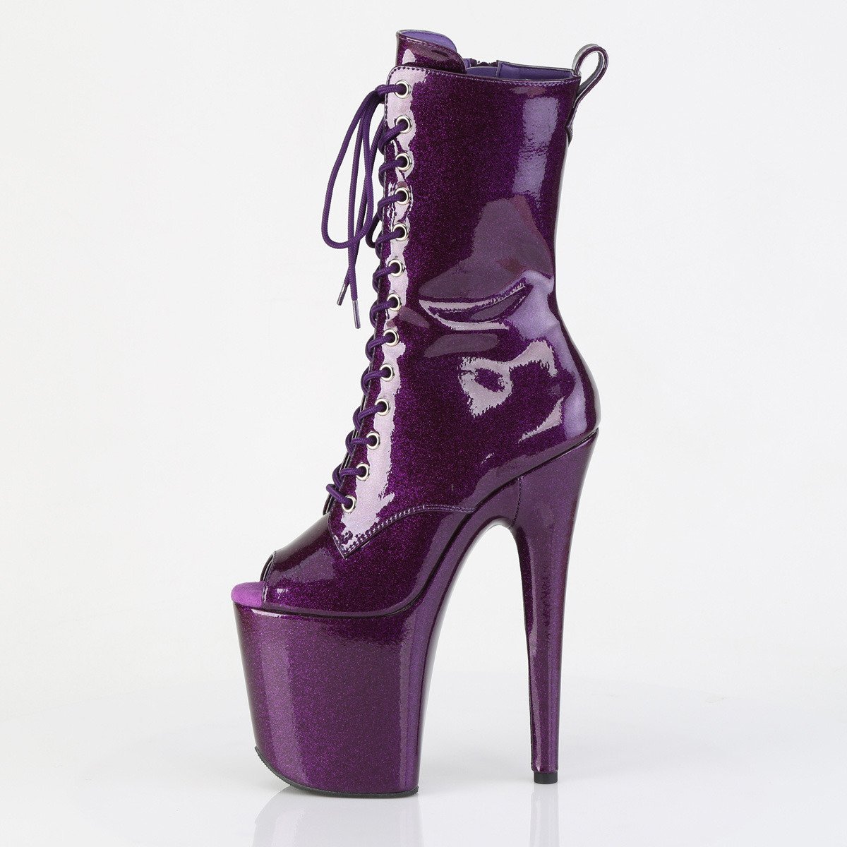 Pleaser Flamingo-1041GP PPG/M - Shiny Violet High-Platform Peep Toe Boots