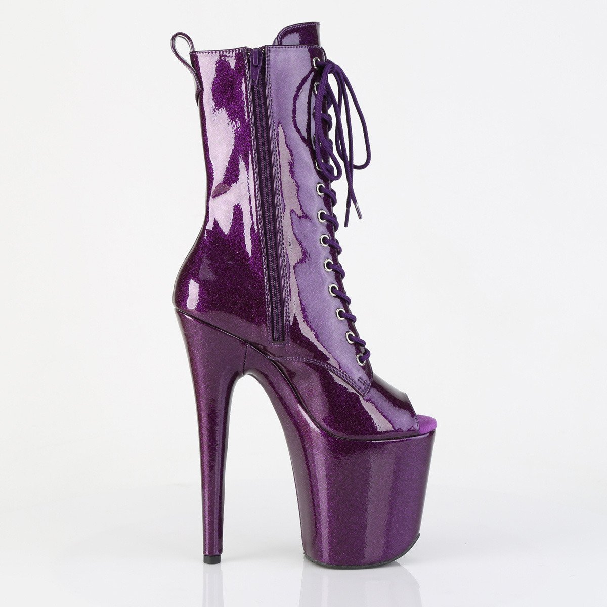 Pleaser Flamingo-1041GP PPG/M - Shiny Violet High-Platform Peep Toe Boots
