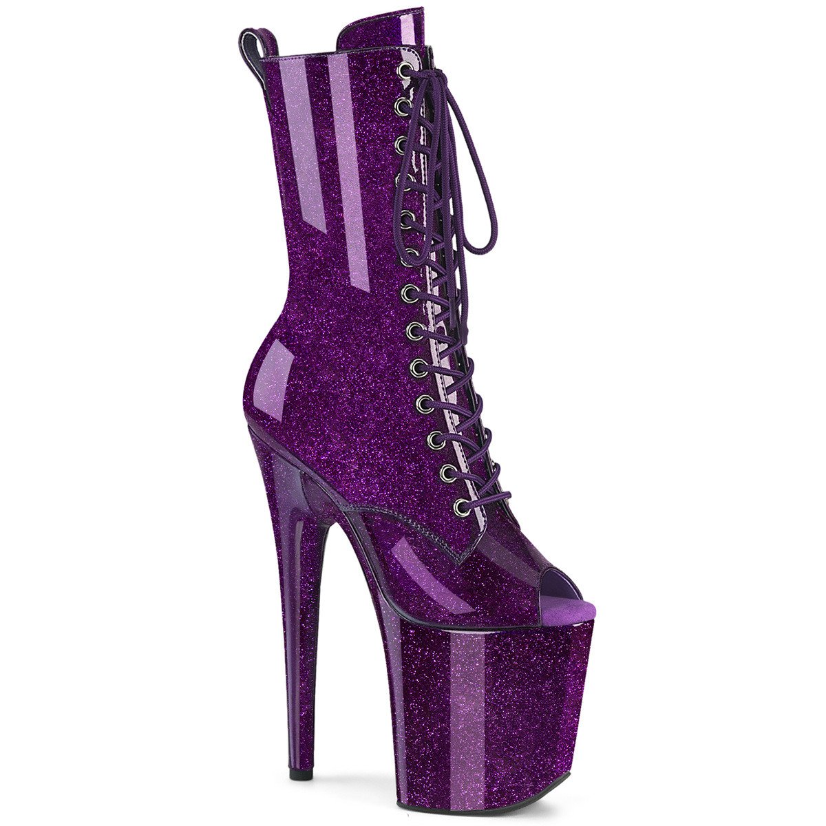 Pleaser Flamingo-1041GP PPG/M - Shiny Violet High-Platform Peep Toe Boots