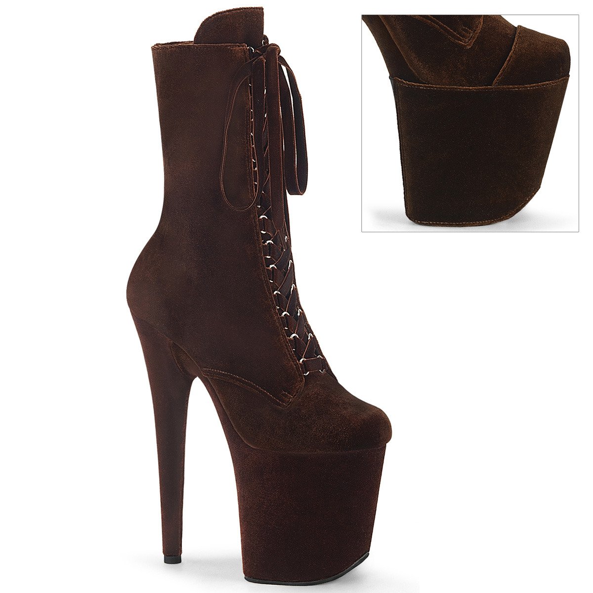 Pleaser Flamingo-1045VEL BN/M - Brown High-Platform Ankle Boots