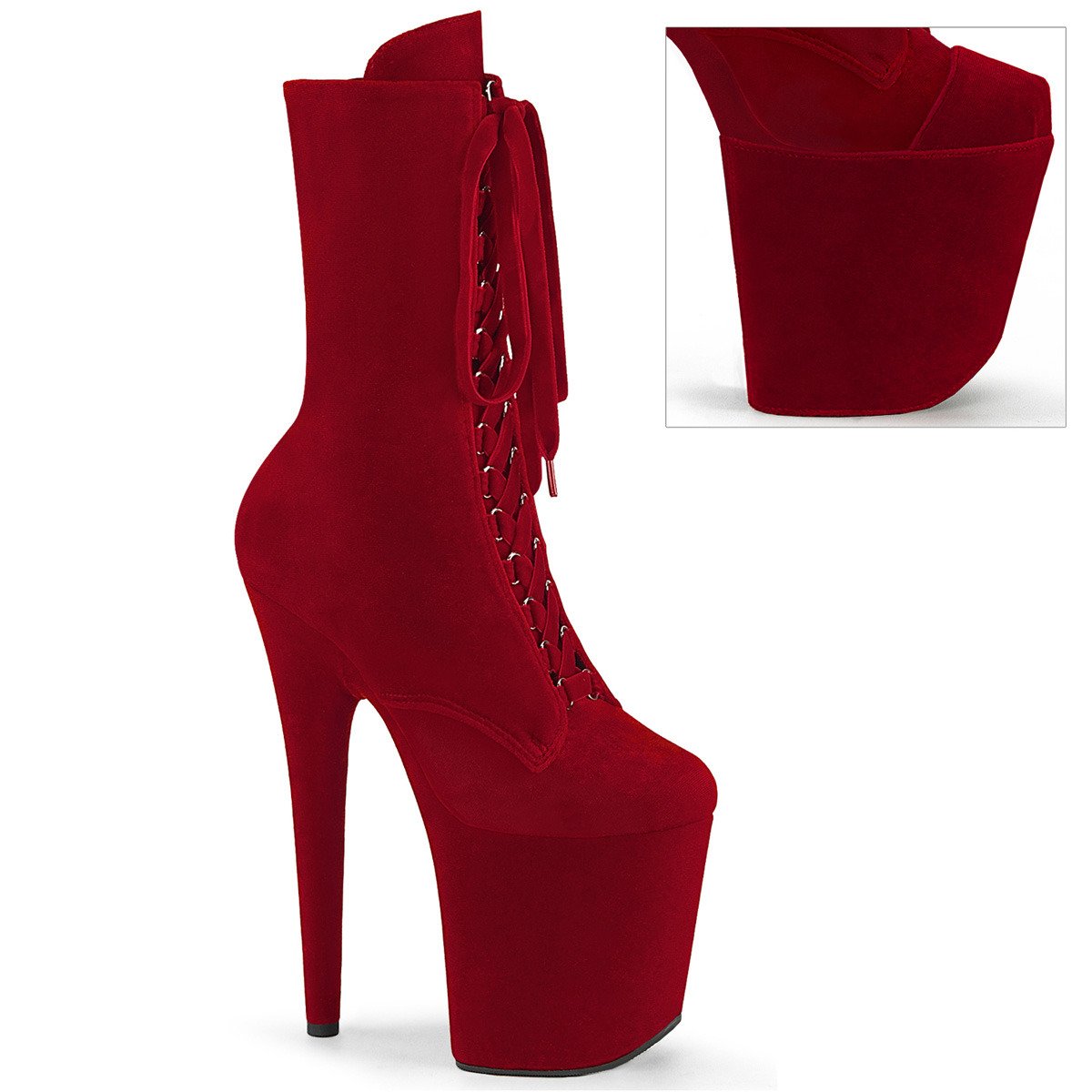 Pleaser Flamingo-1045VEL R/M - Red High-Platform Ankle Boots