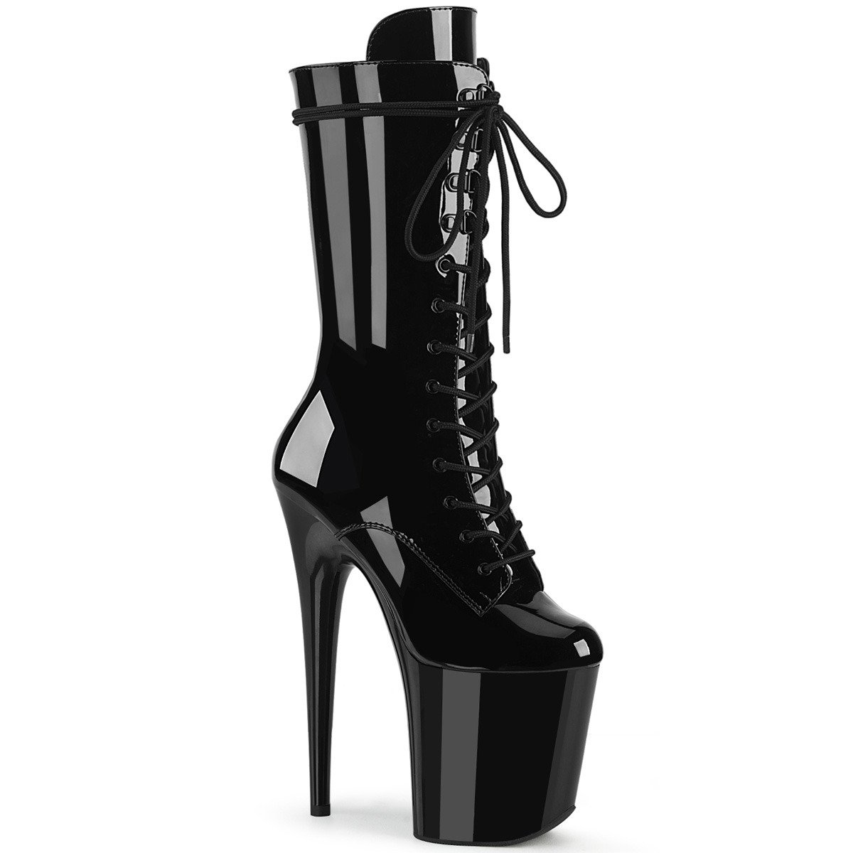 Pleaser Flamingo-1050 B/M - Shiny Black High-Platform Ankle Boots