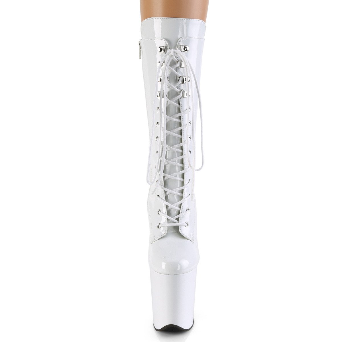 Pleaser Flamingo-1050 W/M - Shiny White High-Platform Ankle Boots