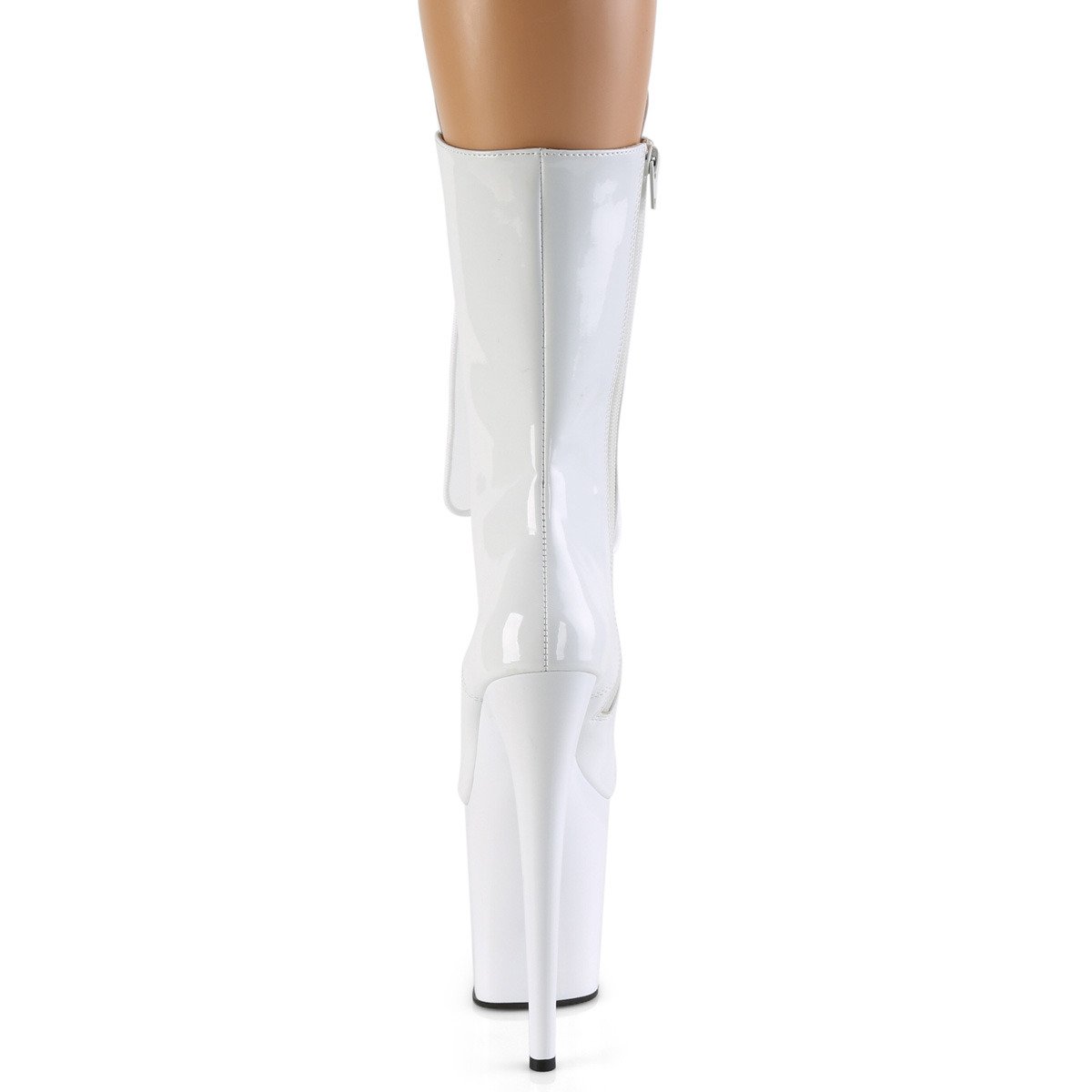 Pleaser Flamingo-1050 W/M - Shiny White High-Platform Ankle Boots