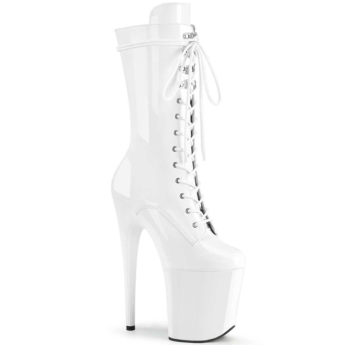 Pleaser Flamingo-1050 W/M - Shiny White High-Platform Ankle Boots