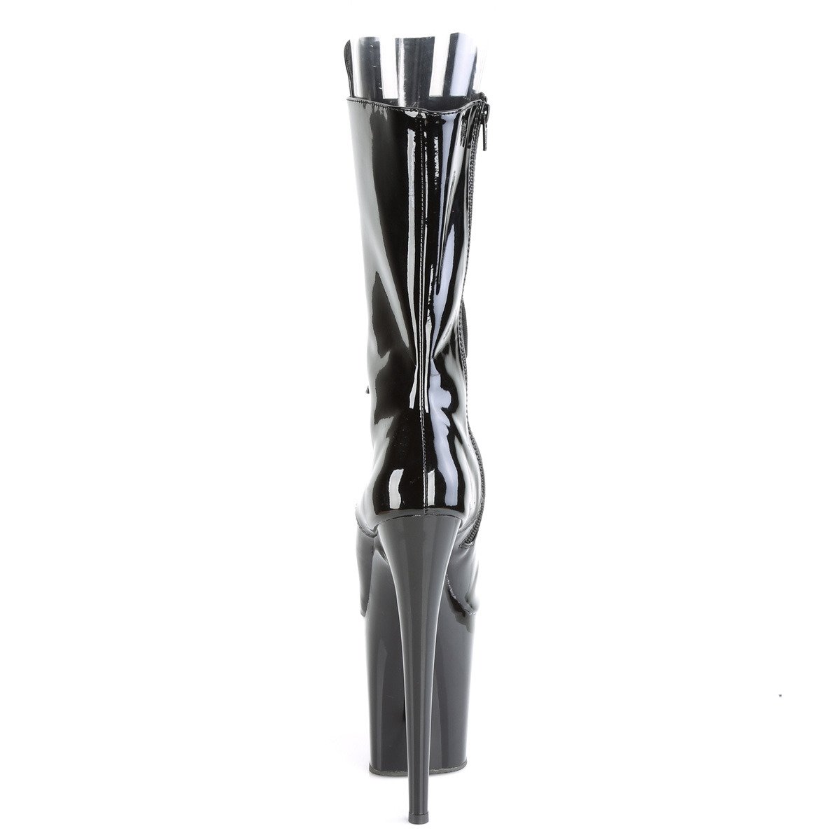 Pleaser Flamingo-1051 B/M - Shiny Black High-Platform Peep Toe Boots