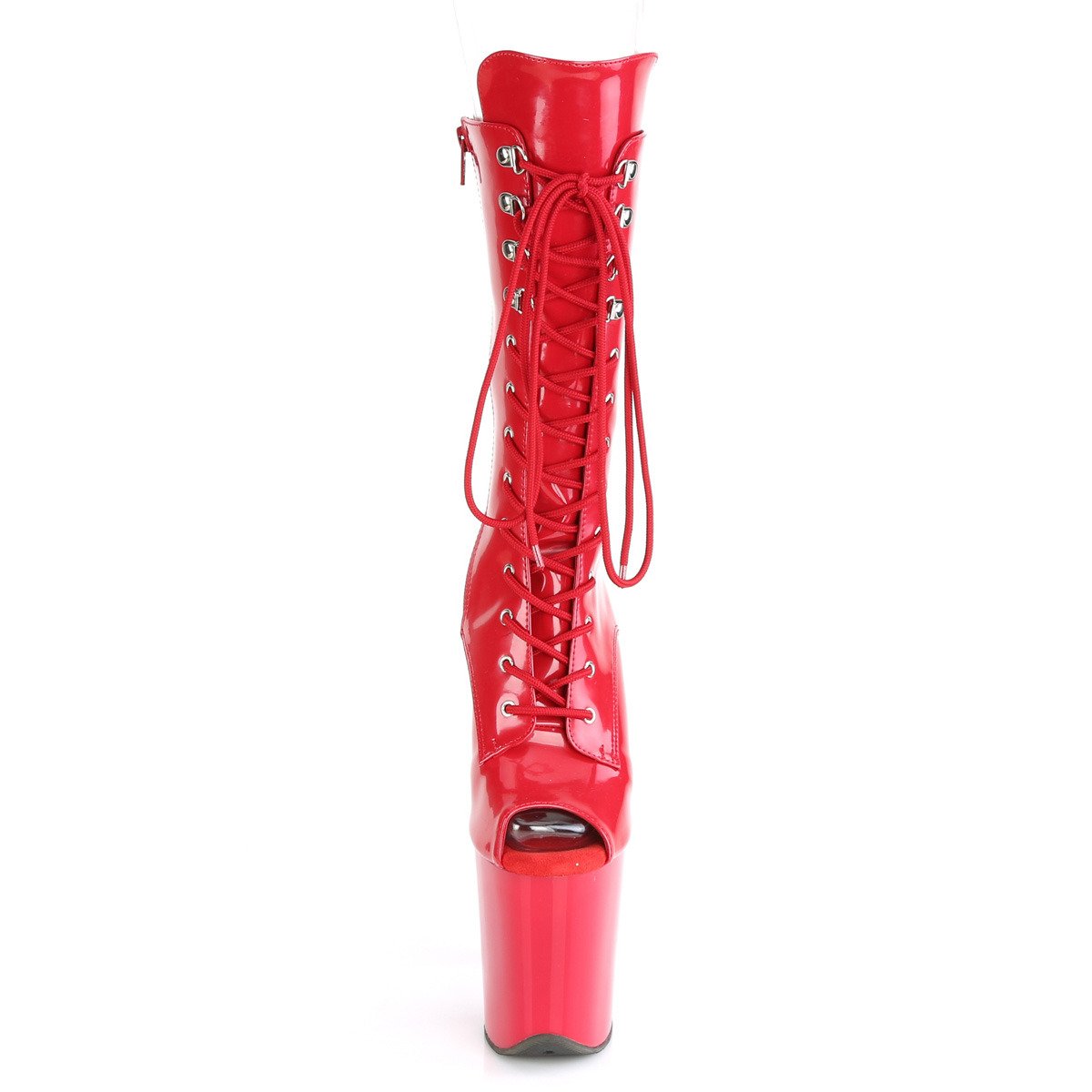 Pleaser Flamingo-1051 R/M - Shiny Red High-Platform Peep Toe Boots