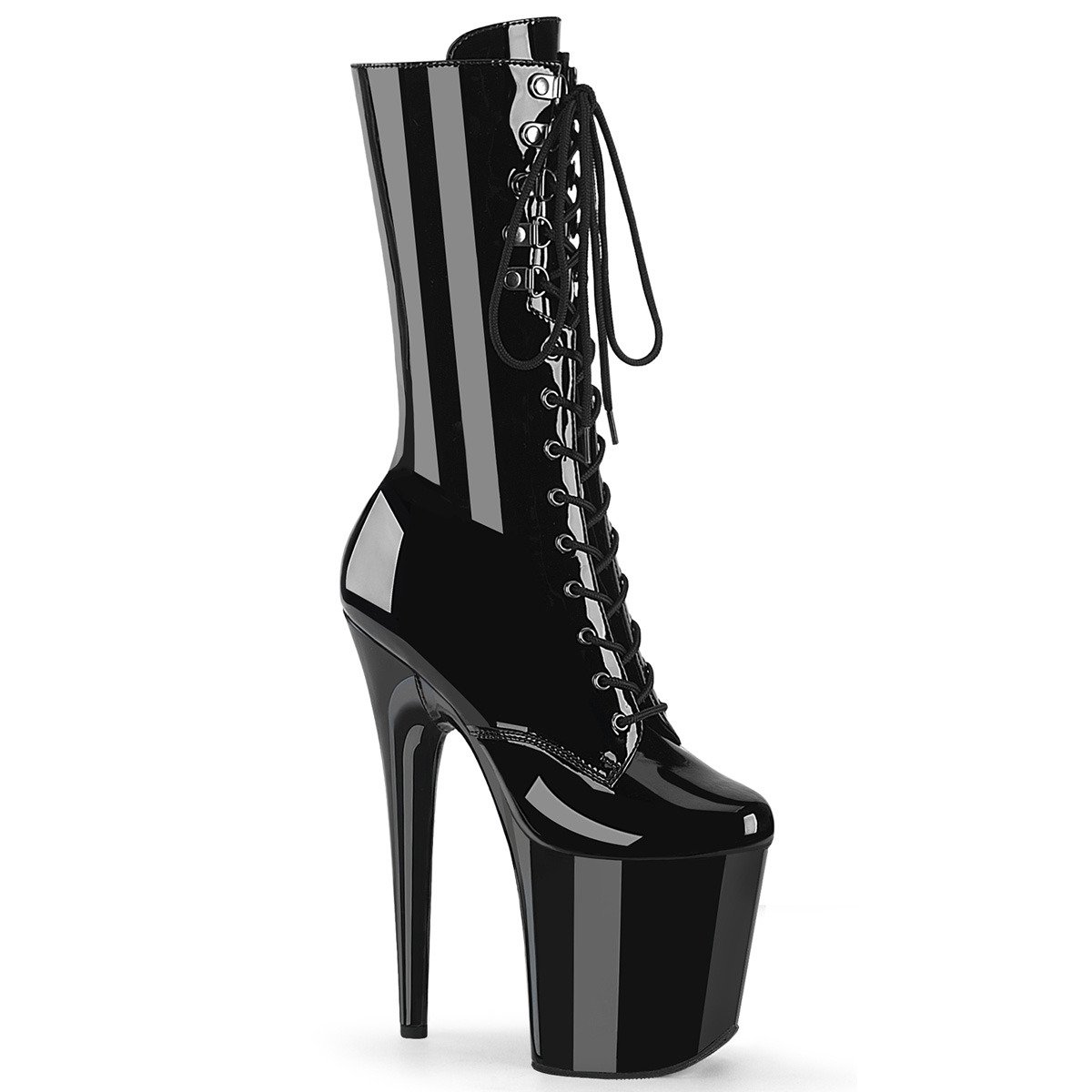 Pleaser Flamingo-1054 B/M - Shiny Black High-Platform Ankle Boots