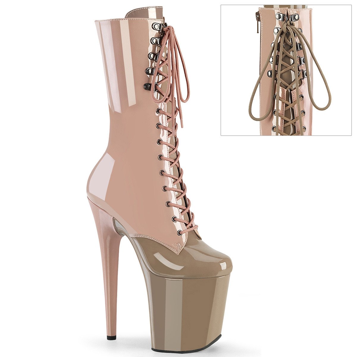 Pleaser Flamingo-1054DC DTPN-SD/M - Shiny Pink High-Platform Ankle Boots