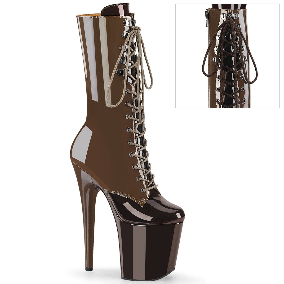 Pleaser Flamingo-1054DC MOC-CF/M - Shiny Brown High-Platform Ankle Boots