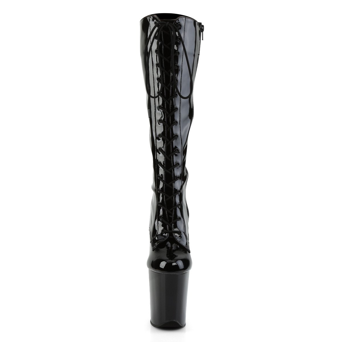 Pleaser Flamingo-2023 B/M - Shiny Black High-Platform Knee High Boots