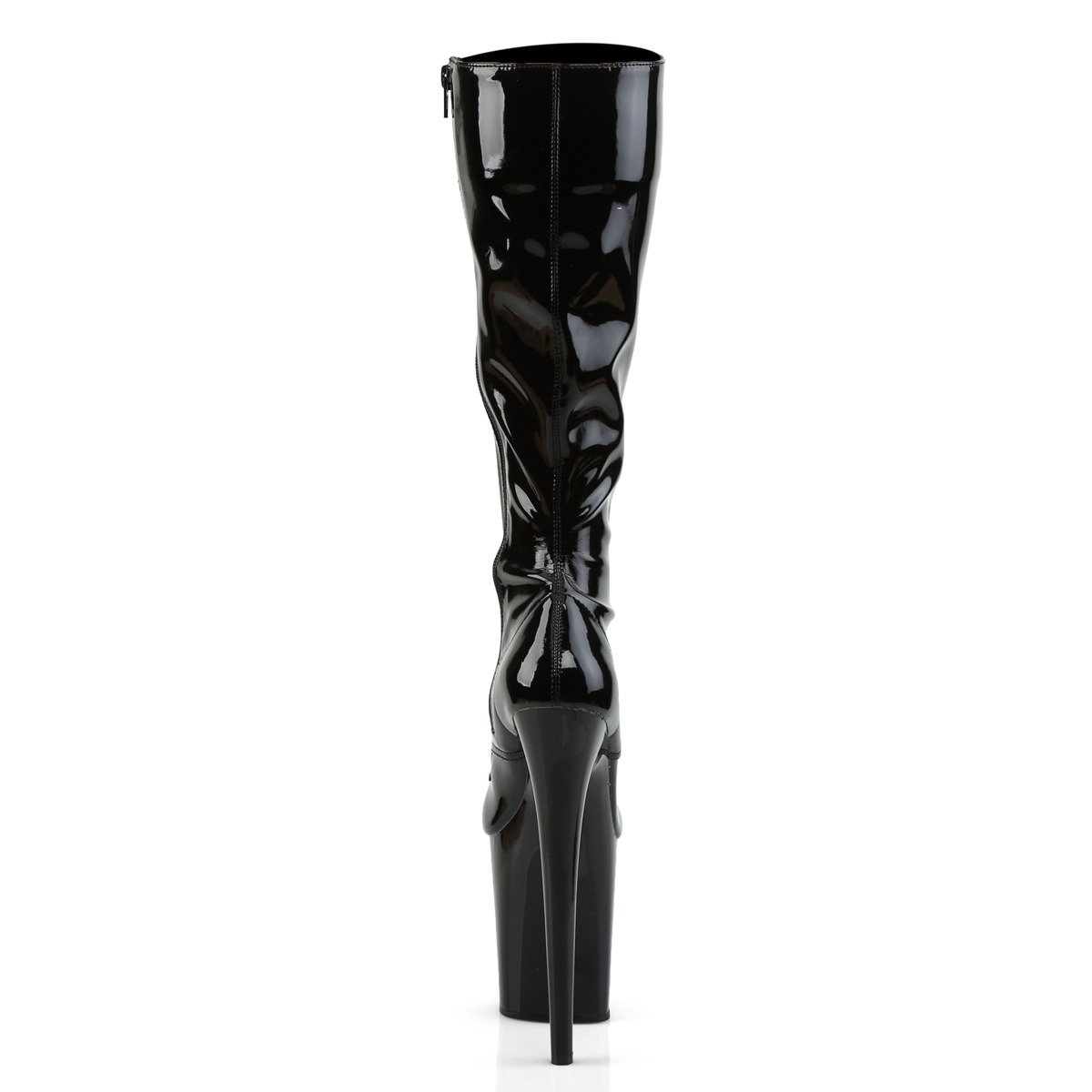 Pleaser Flamingo-2023 B/M - Shiny Black High-Platform Knee High Boots