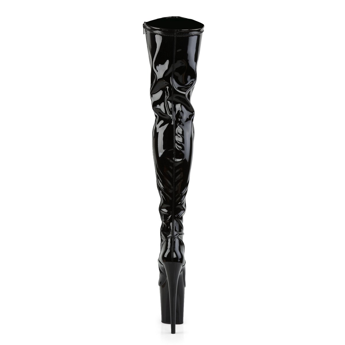 Pleaser Flamingo-3000 BSPT/M - Shiny Black High-Platform Thigh High Boots