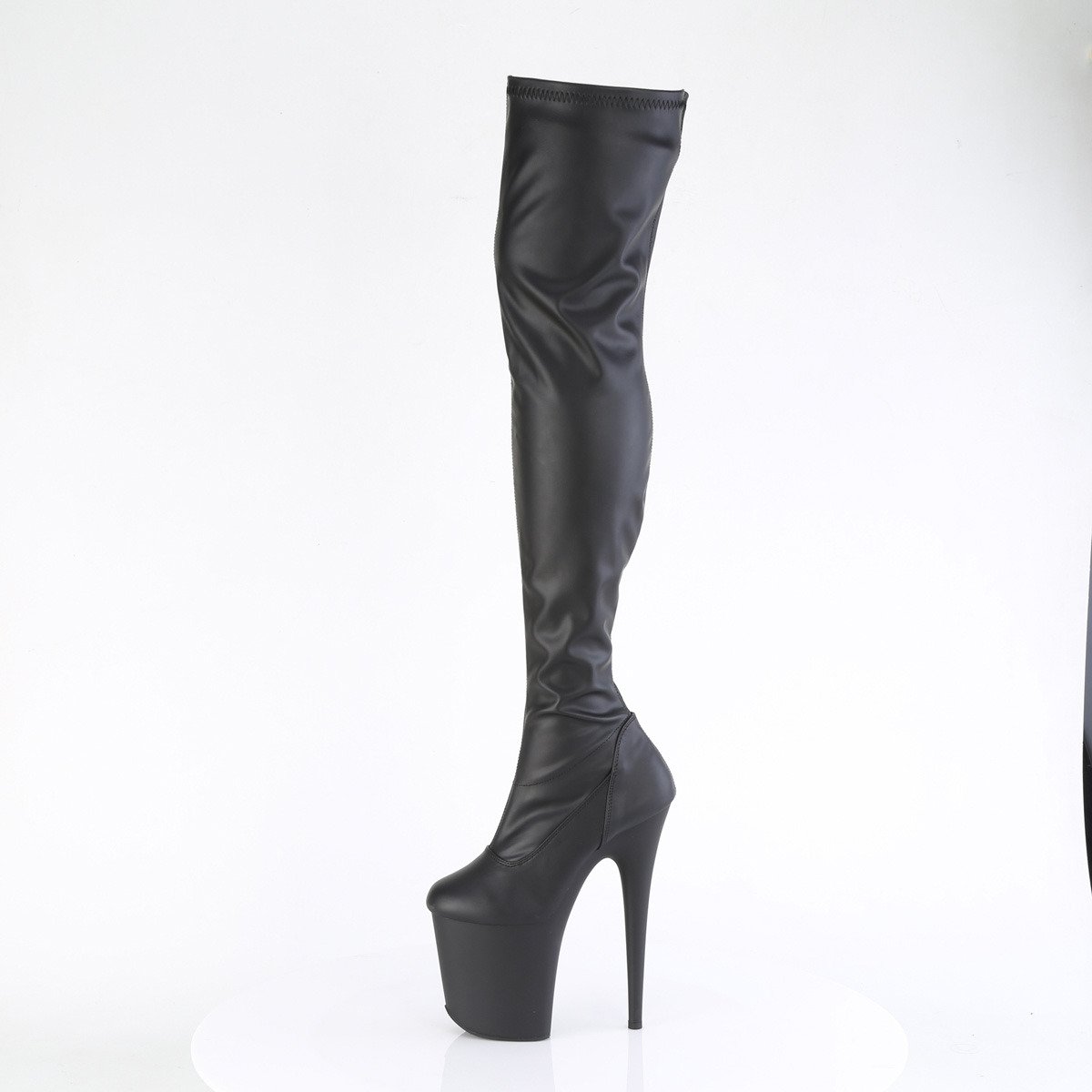 Pleaser Flamingo-3000 BPU/M - Shiny Black High-Platform Thigh High Boots