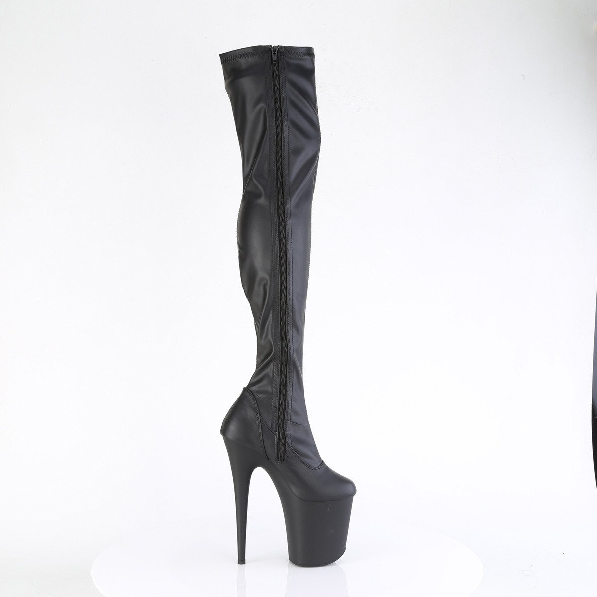 Pleaser Flamingo-3000 BPU/M - Shiny Black High-Platform Thigh High Boots