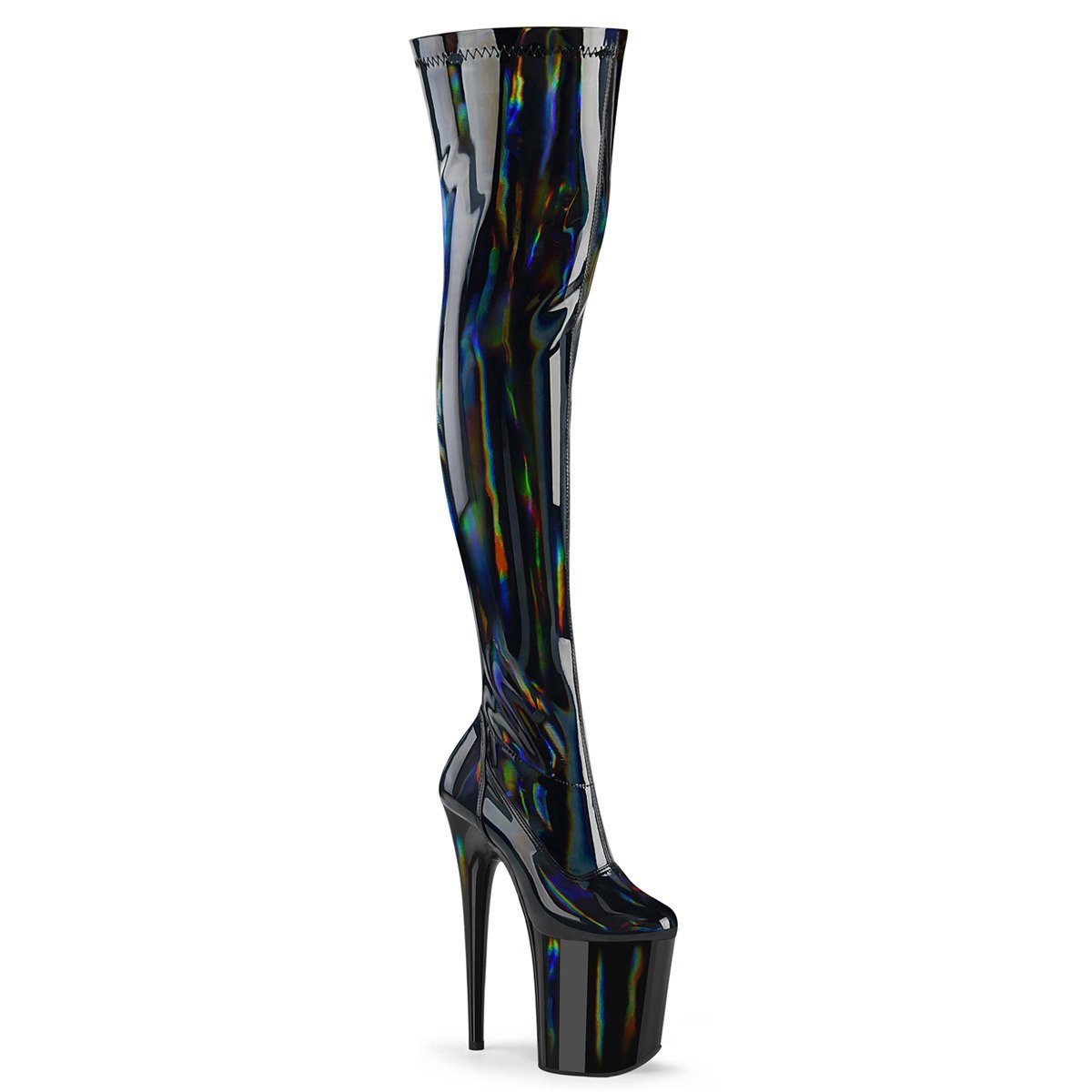 Pleaser Flamingo-3000HWR BHG/M - Shiny Black High-Platform Knee High Boots