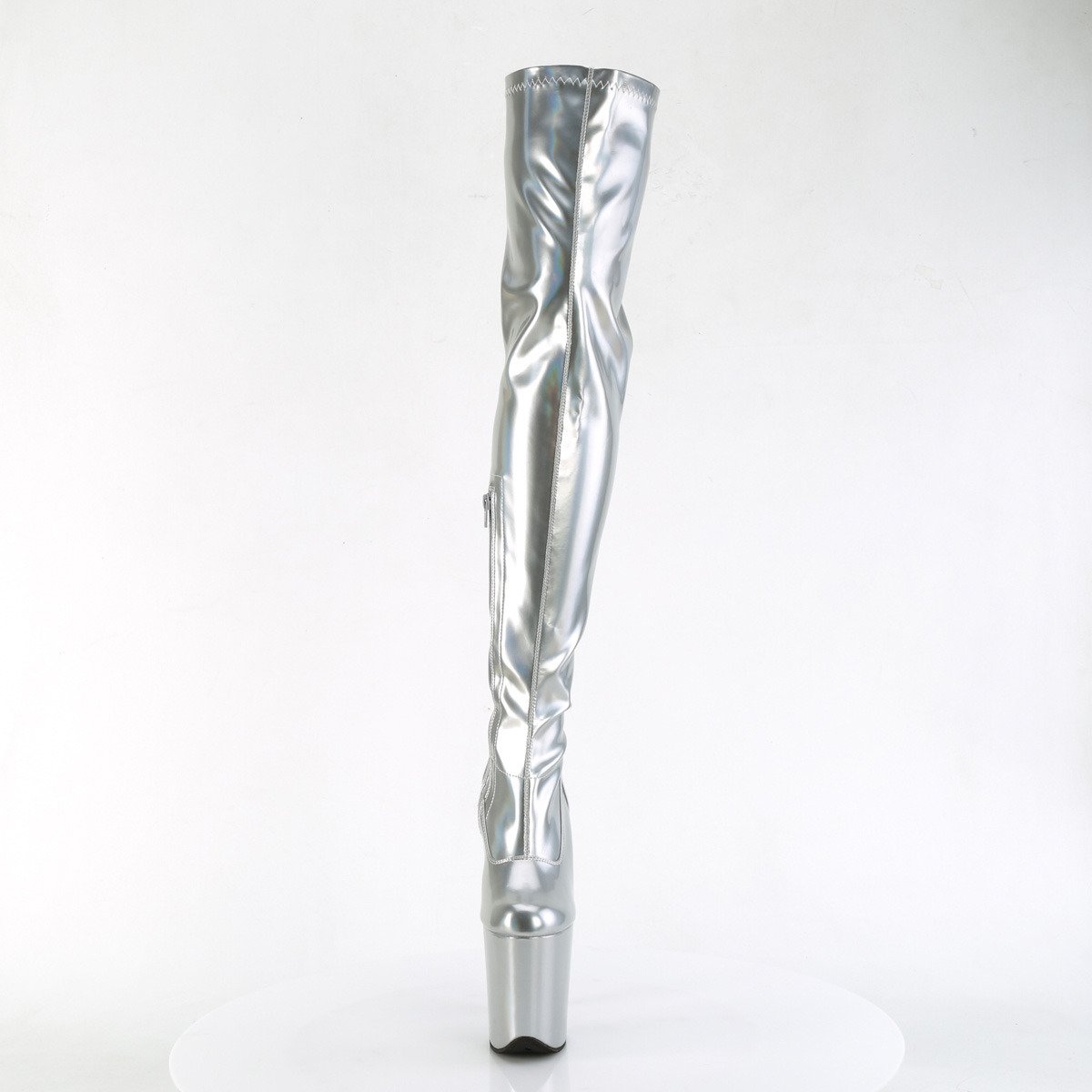 Pleaser Flamingo-3000HWR SHG/M - Shiny Silver High-Platform Knee High Boots