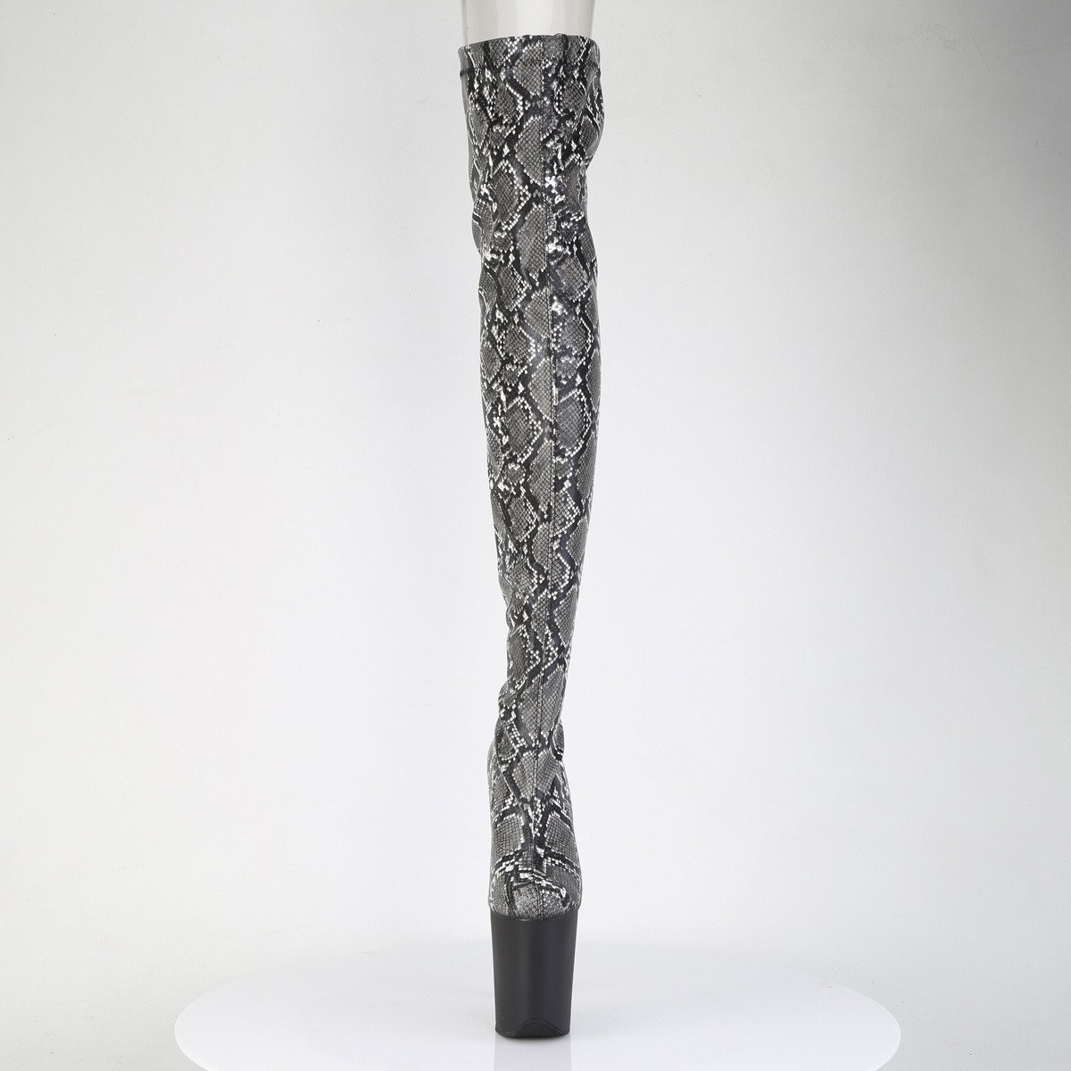 Pleaser Flamingo-3008SP-BT GY-B/B - Grey High-Platform Thigh High Boots