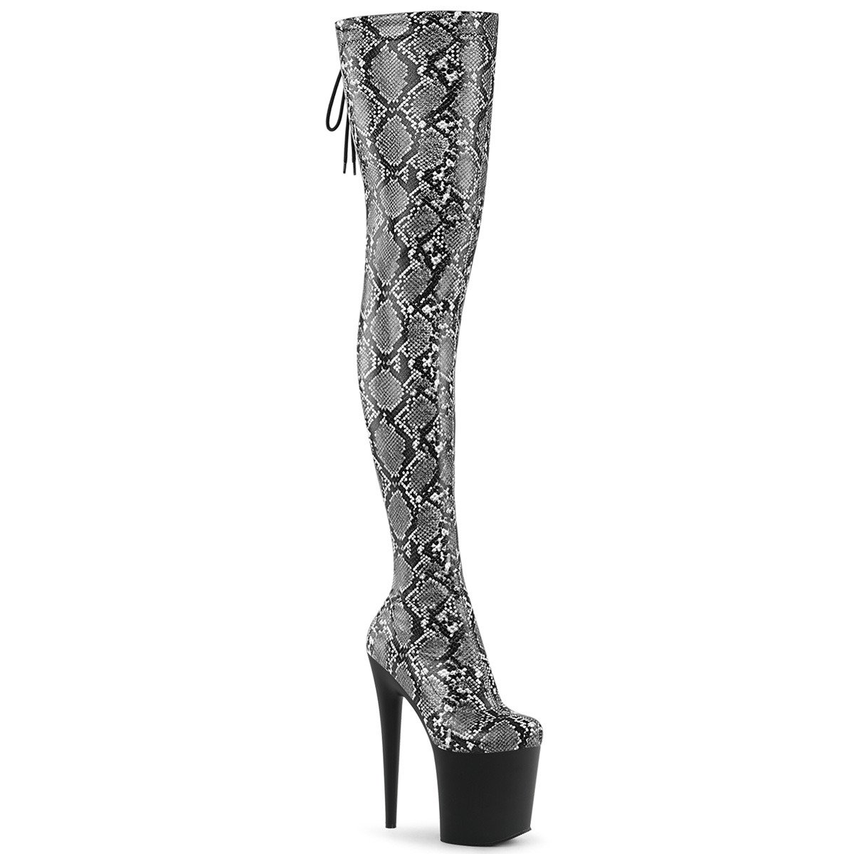 Pleaser Flamingo-3008SP-BT GY-B/B - Grey High-Platform Thigh High Boots