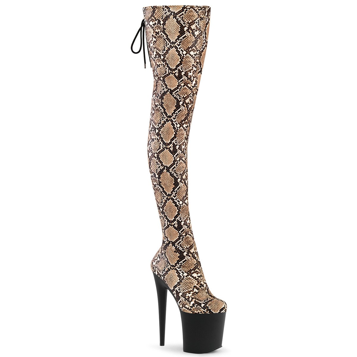 Pleaser Flamingo-3008SP-BT T-BN/B - Beige High-Platform Thigh High Boots