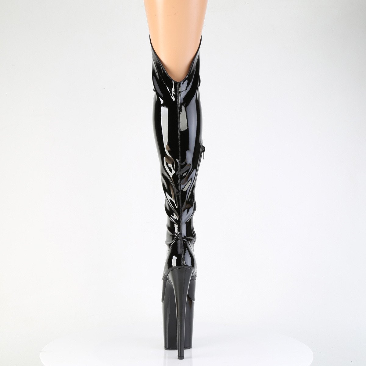 Pleaser Flamingo-3014 B/M - Shiny Black High-Platform Thigh High Boots