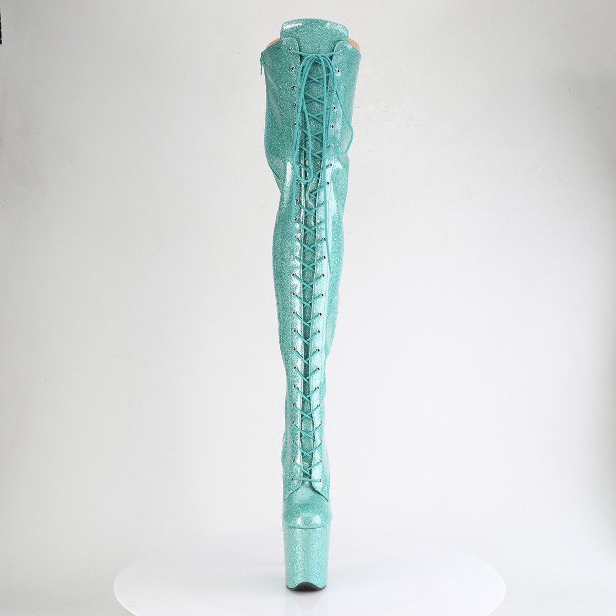 Pleaser Flamingo-3020GP AQG/M - Shiny Turquoise High-Platform Thigh High Boots