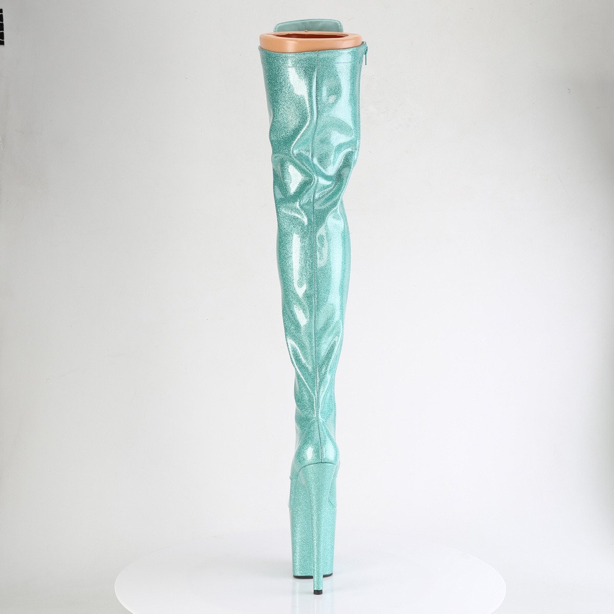 Pleaser Flamingo-3020GP AQG/M - Shiny Turquoise High-Platform Thigh High Boots