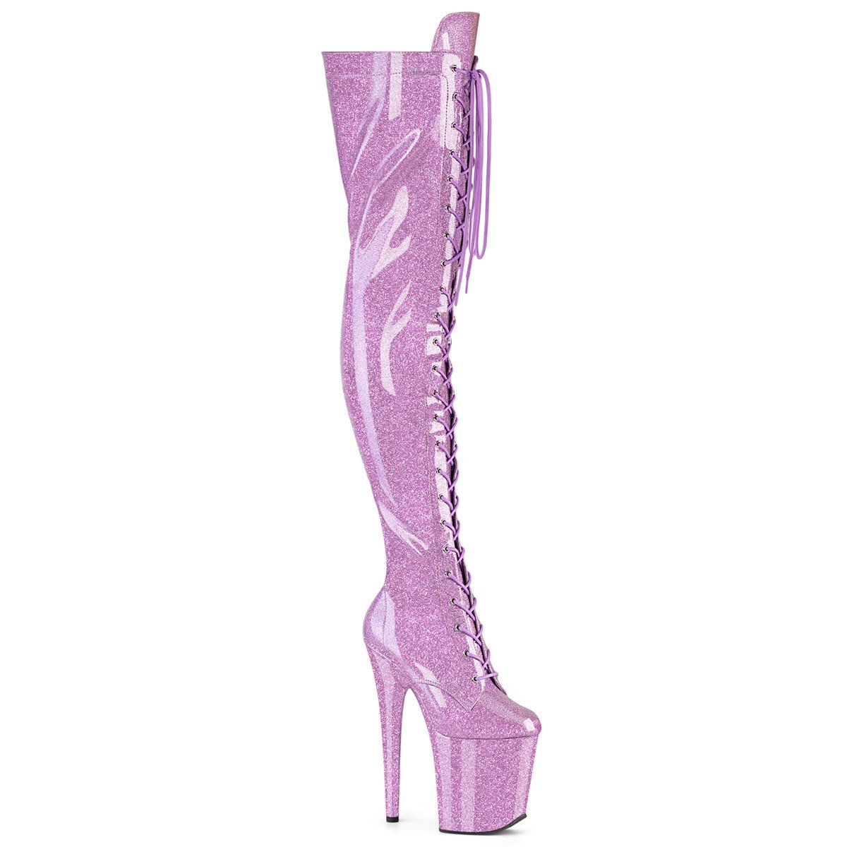 Pleaser Flamingo-3020GP LLG/M - Shiny Pink High-Platform Thigh High Boots