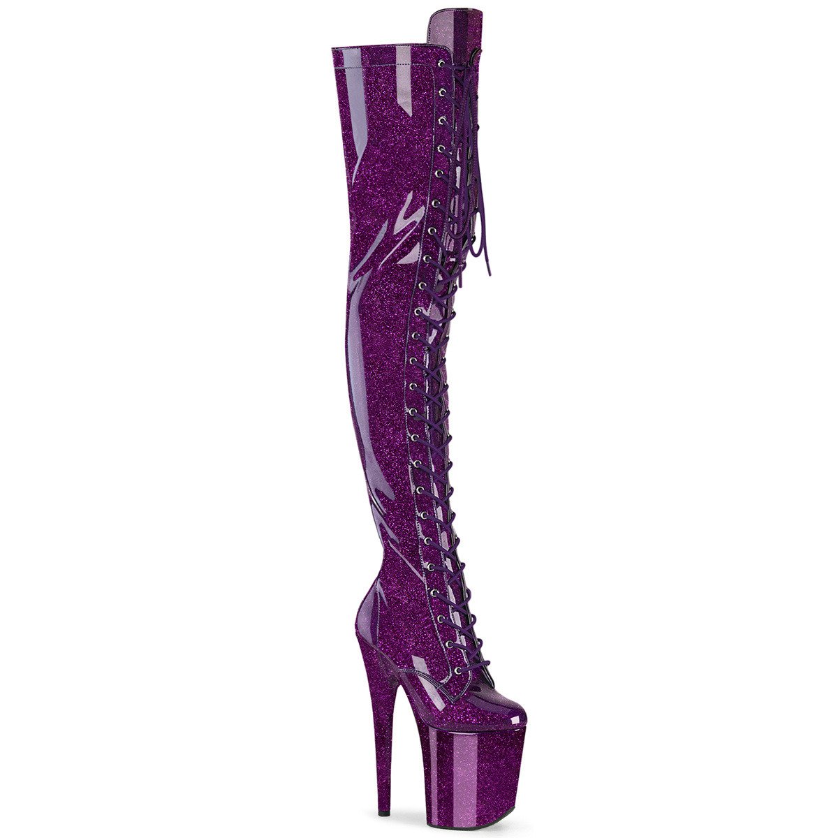 Pleaser Flamingo-3020GP PPG/M - Shiny Violet High-Platform Thigh High Boots