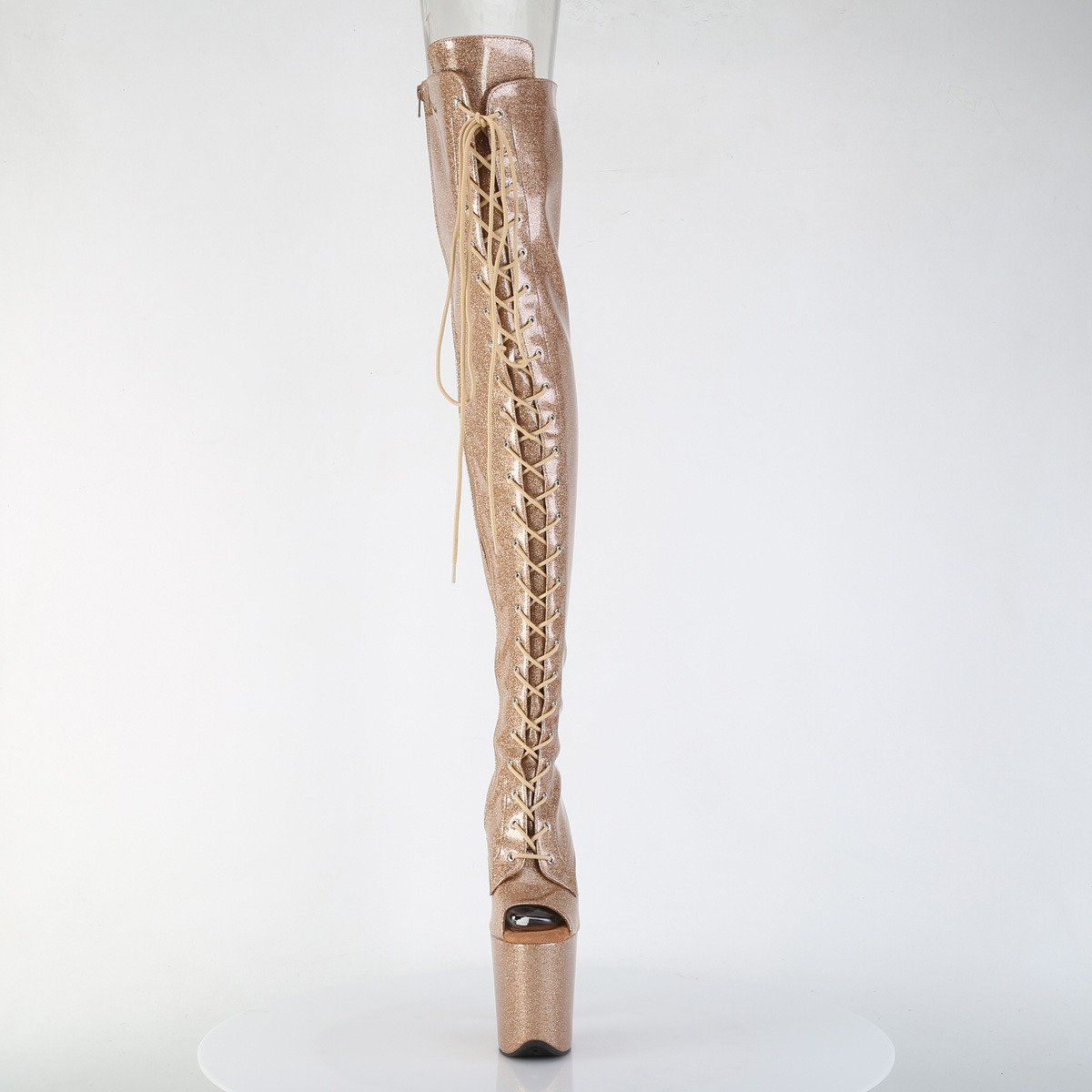 Pleaser Flamingo-3021GP GG/M - Shiny Gold High-Platform Peep Toe Boots