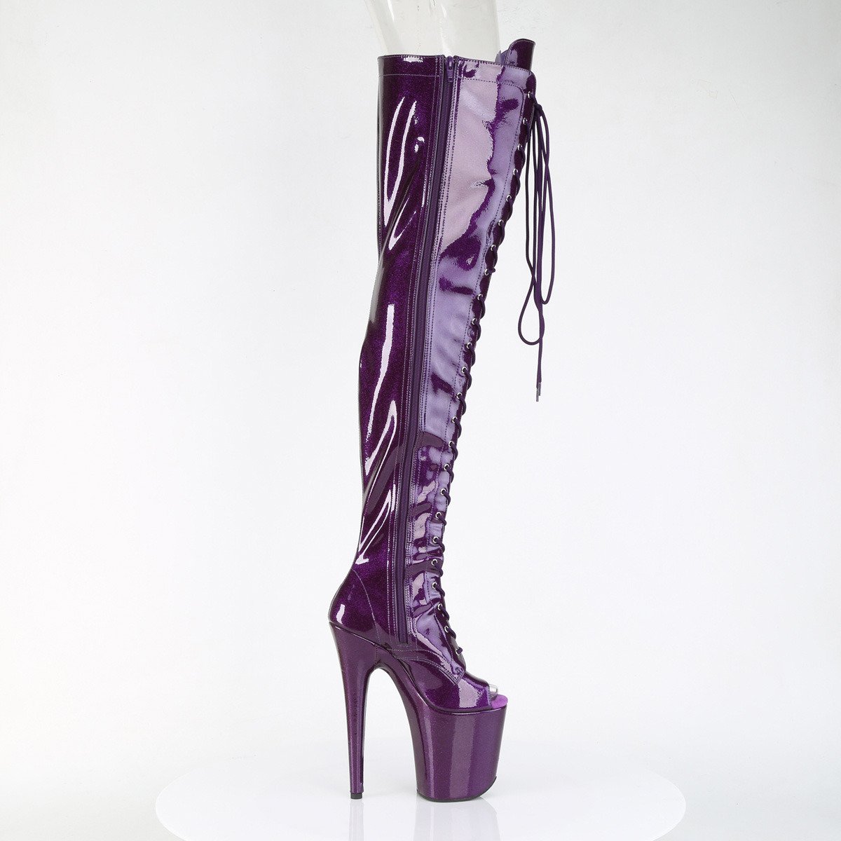 Pleaser Flamingo-3021GP PPG/M - Shiny Violet High-Platform Peep Toe Boots