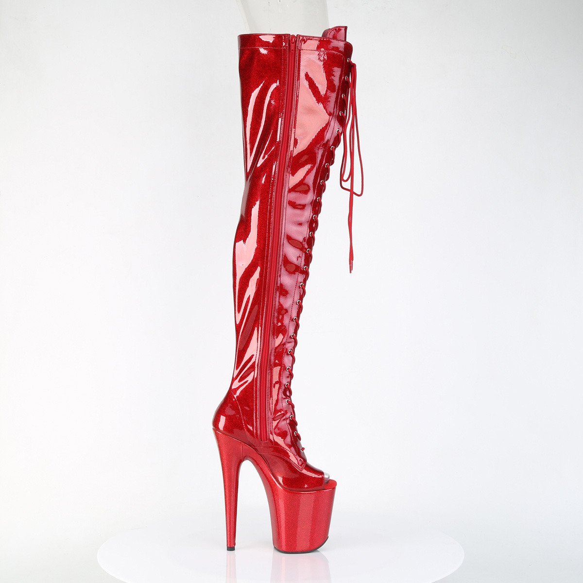 Pleaser Flamingo-3021GP RG/M - Shiny Red High-Platform Peep Toe Boots