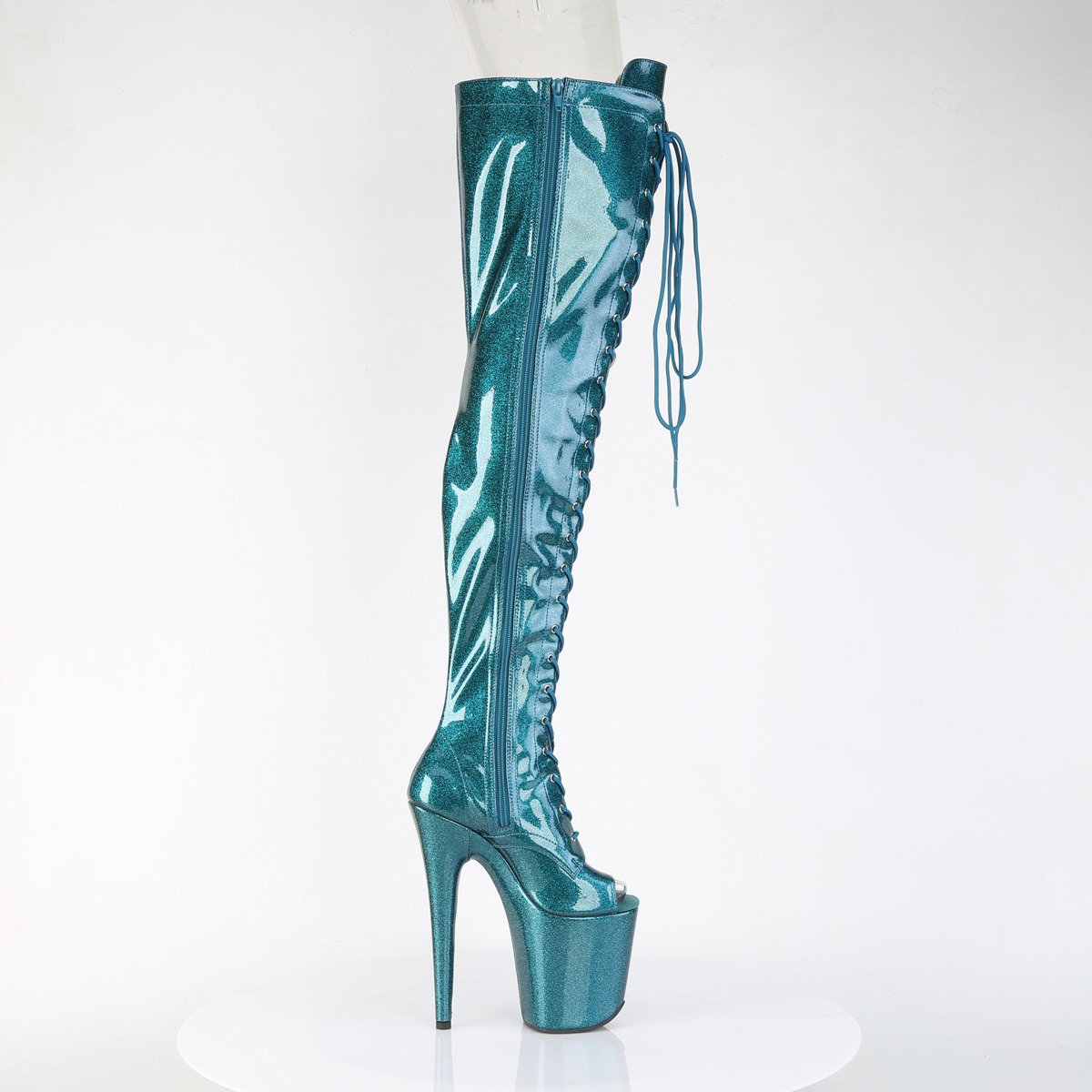 Pleaser Flamingo-3021GP TLG/M - Shiny Beige High-Platform Peep Toe Boots