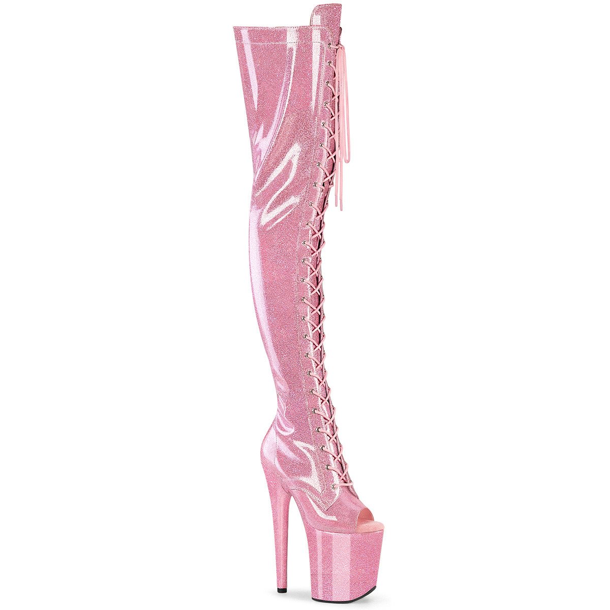 Pleaser Flamingo-3021GP BPG/M - Shiny Pink High-Platform Peep Toe Boots