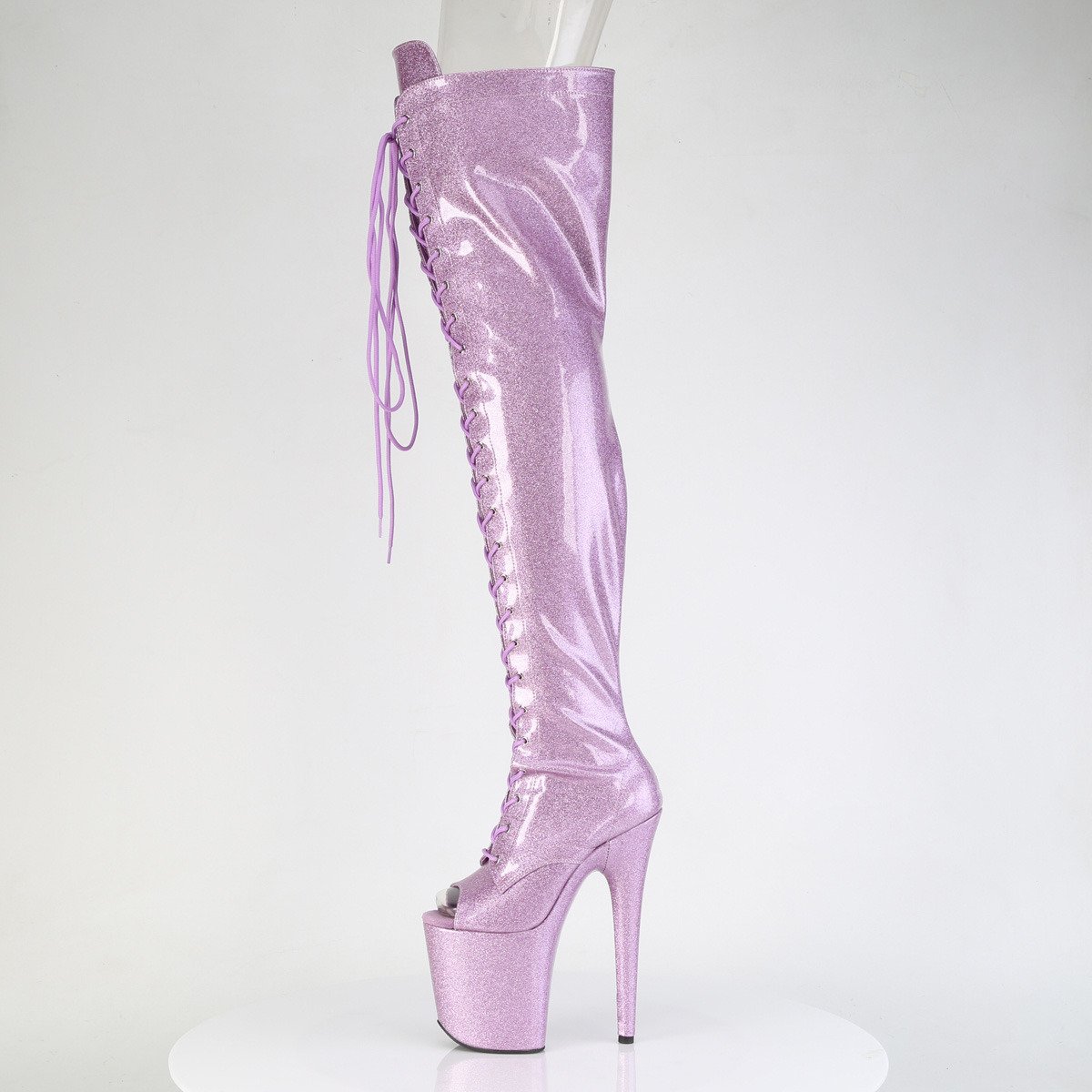 Pleaser Flamingo-3021GP LLG/M - Shiny Pink High-Platform Peep Toe Boots