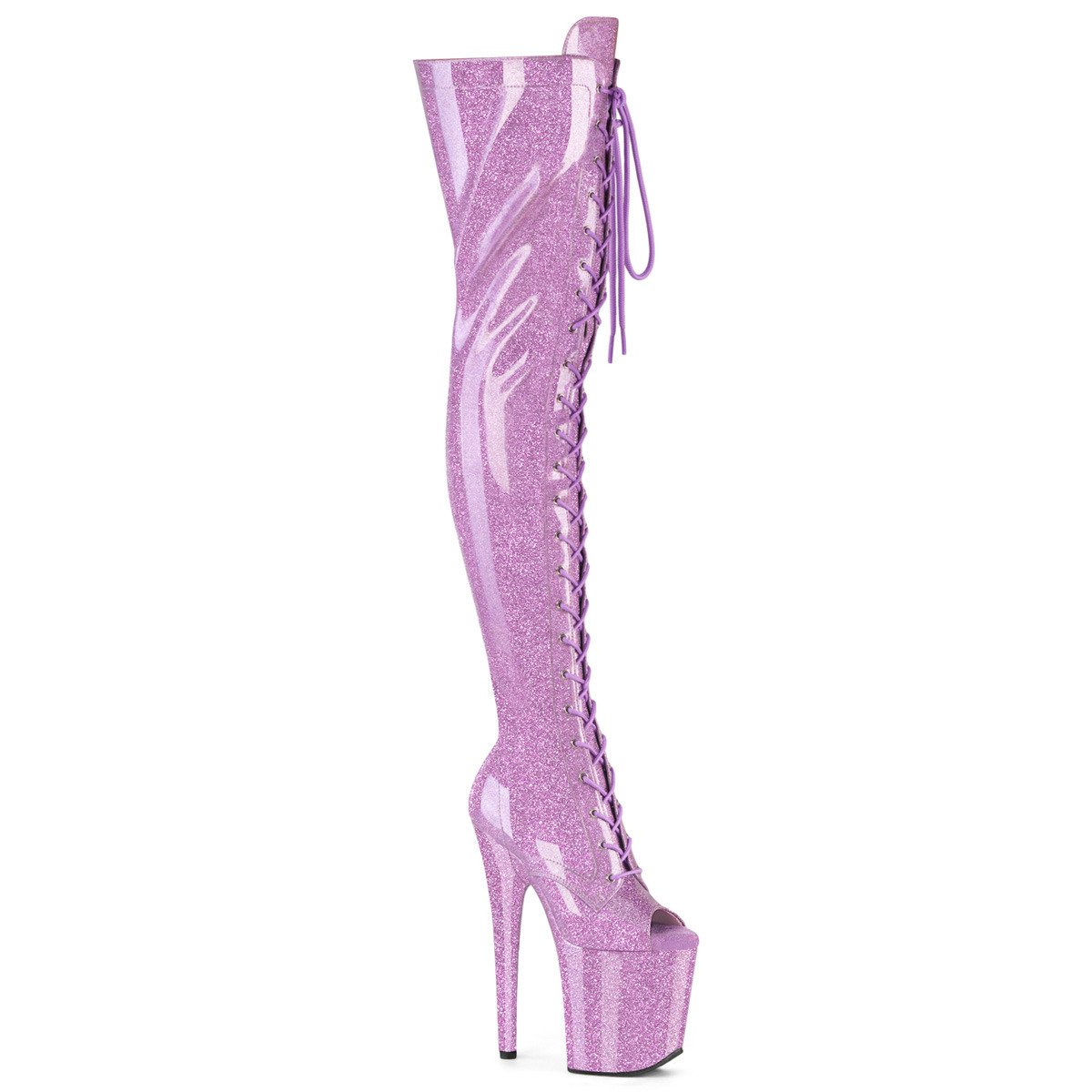Pleaser Flamingo-3021GP LLG/M - Shiny Pink High-Platform Peep Toe Boots