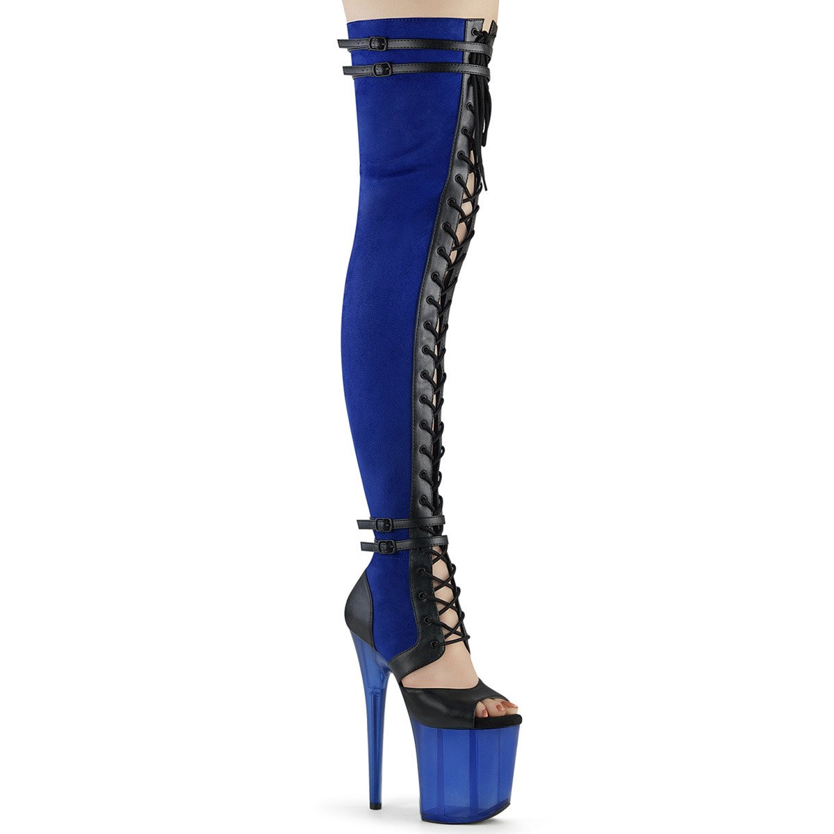 Pleaser Flamingo-3027 BLUFS-BPU/B - Blue High-Platform Thigh High Boots