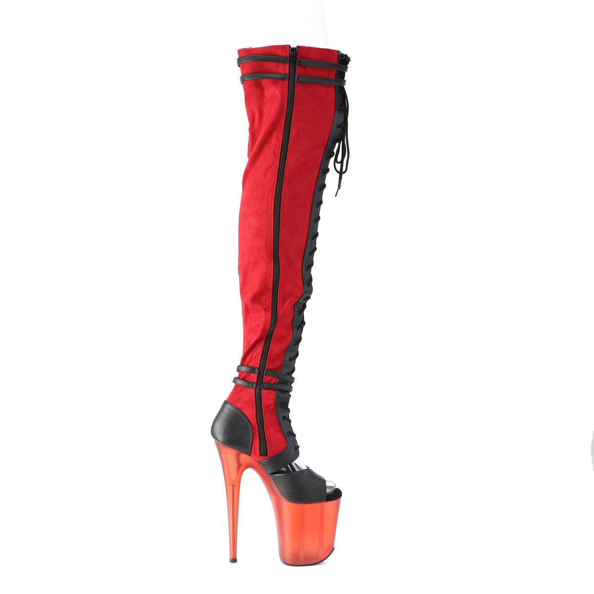 Pleaser Flamingo-3027 RFS-BPU/R - Red High-Platform Thigh High Boots