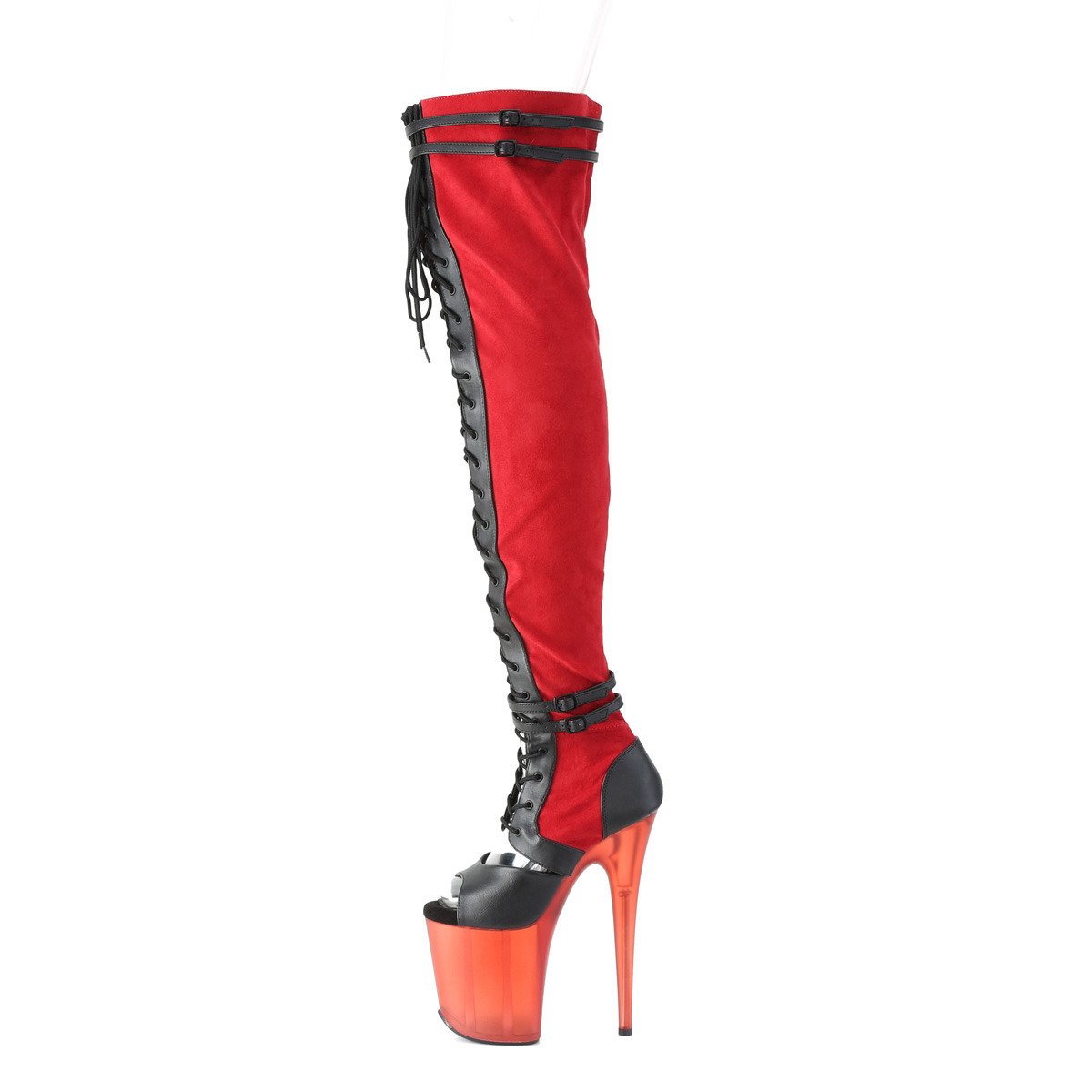 Pleaser Flamingo-3027 RFS-BPU/R - Red High-Platform Thigh High Boots